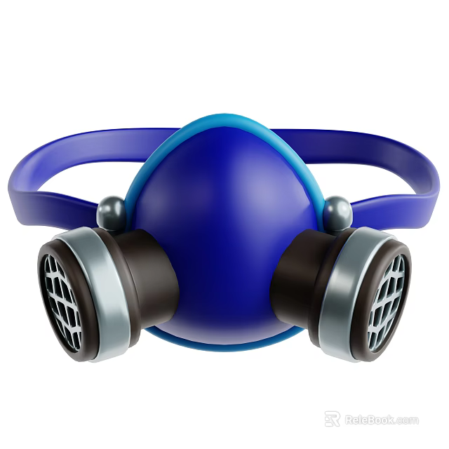 Blue Industrial Safety Respirator With Dual Filter Cartridges And Headband 3d model 