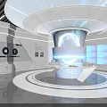 Modern Tech Control Room With Blue Screen Wall Curved Design Digital Globe And Data Lines 3d model