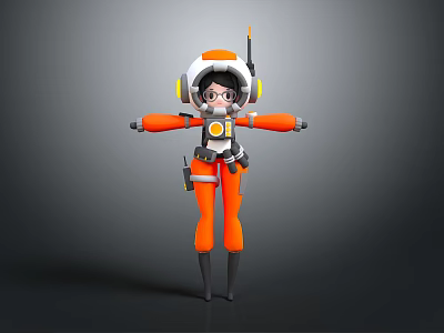 Animated Game Movie Character in Orange White Spacesuit with Helmet Antenna and Goggles 3d model