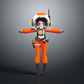 Animated Game Movie Character in Orange White Spacesuit with Helmet Antenna and Goggles