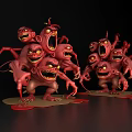 Two Red Monster Models With Multiple Eyes And Open Mouths Design 3d model