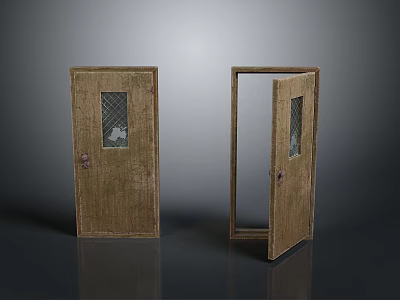 Wooden Doors With Glass Panel One Closed and One Open Textured Surface Design 3d model