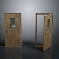 Wooden Doors With Glass Panel One Closed and One Open Textured Surface Design