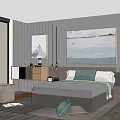 Modern Bedroom Interior With Gray Tones Double Bed Wall Art And Side Tables 3d model