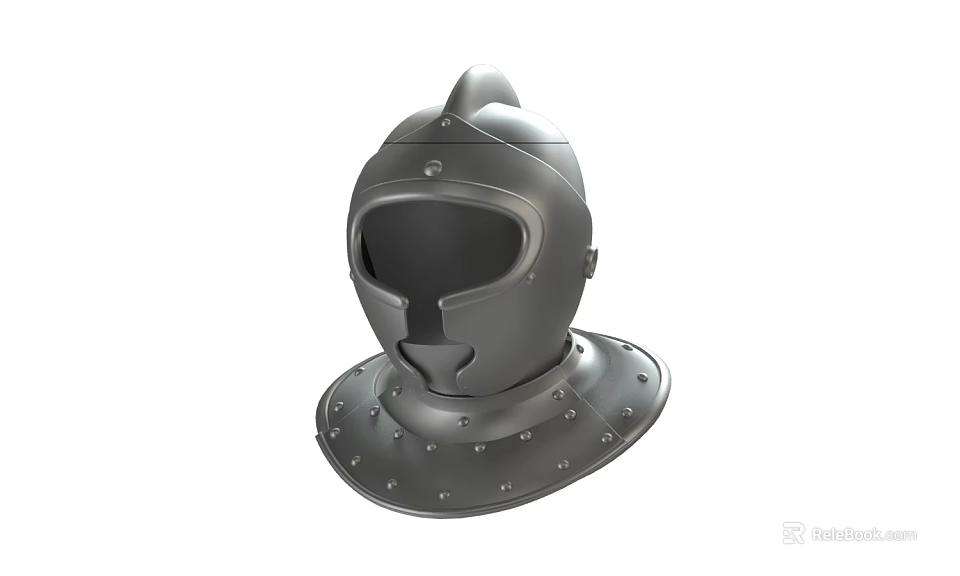 Medieval Knight Helmet With Metal Visor And Riveted Neck Guard Design 3d model 