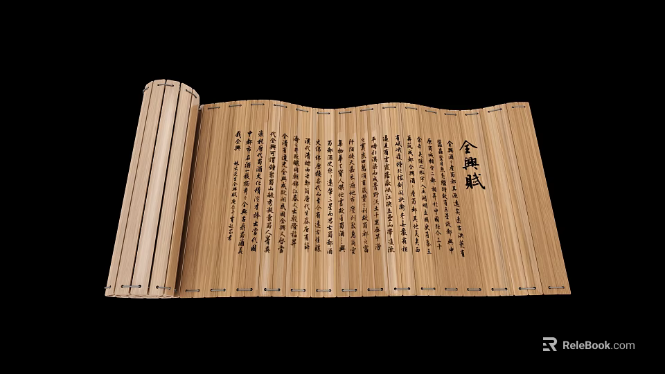 Traditional Chinese Historical Bamboo Scroll Book With Ancient Characters And Cangjie Inscription 3d model 