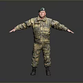 Man In Camouflage Uniform With Green Cap Standing Arms Outstretched