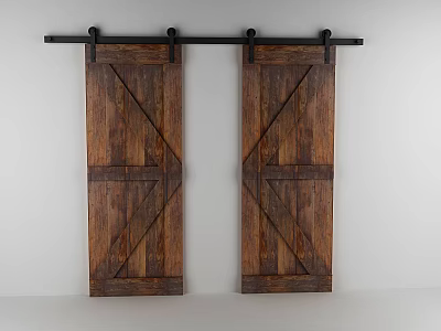 Rustic Wooden Barn Door Sliding Design with Cross Panel Details for Interior Spaces 3d model