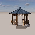 Traditional Garden Landscape With Multiple Pavilions And Colored Roofs Under Blue Sky