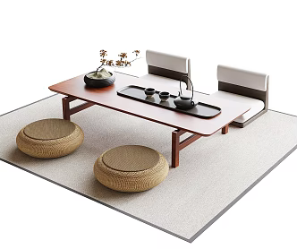 Modern Tatami Tea Table and Chair Tea Table Tea Set 3d model