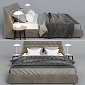 Modern Double Bed With Grey Quilt Pillows And Bedside Table Lamps 3d model