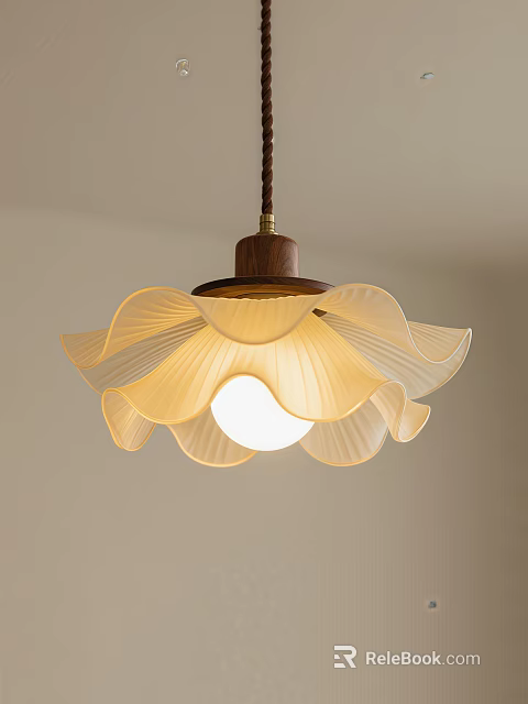 Modern Petal Shaped Chandelier With Wooden Base And Soft Lighting For Interior Decor 3d model 