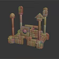 Wooden Building Blocks Constructed Castle Structure With Towers And Archway