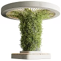 Decorative Column Covered With Green Foliage And Circular Wooden Top For Garden Design