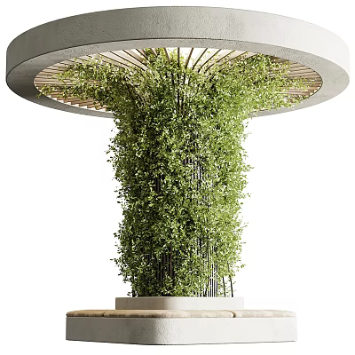 Decorative Column Covered With Green Foliage And Circular Wooden Top For Garden Design 3d model