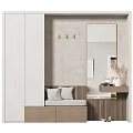 Modern Entryway Console Cabinet Interior Design With Mirror Bench Wall Sconces And Storage Drawers 3d model