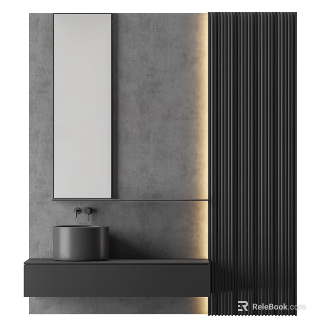 Modern Bathroom Sink Vanity With Gray Wall Mirror And Black Accents 3d model 