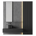Modern Bathroom Sink Vanity With Gray Wall Mirror And Black Accents