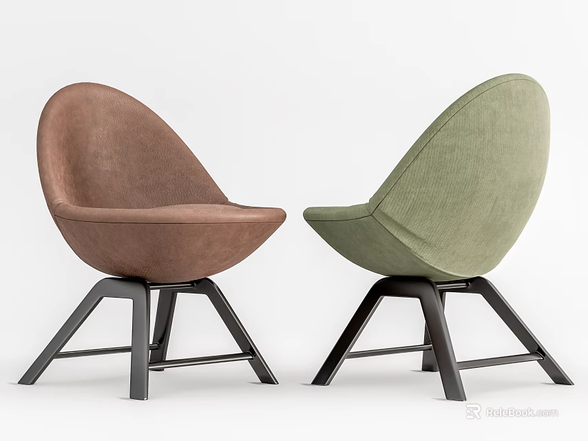 Modern Brown And Green Dining Chairs With Velvet Fabric And Black Metal Legs 3d model 