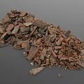 Pile of Broken Bricks with Various Textures and Colors on Dark Surface