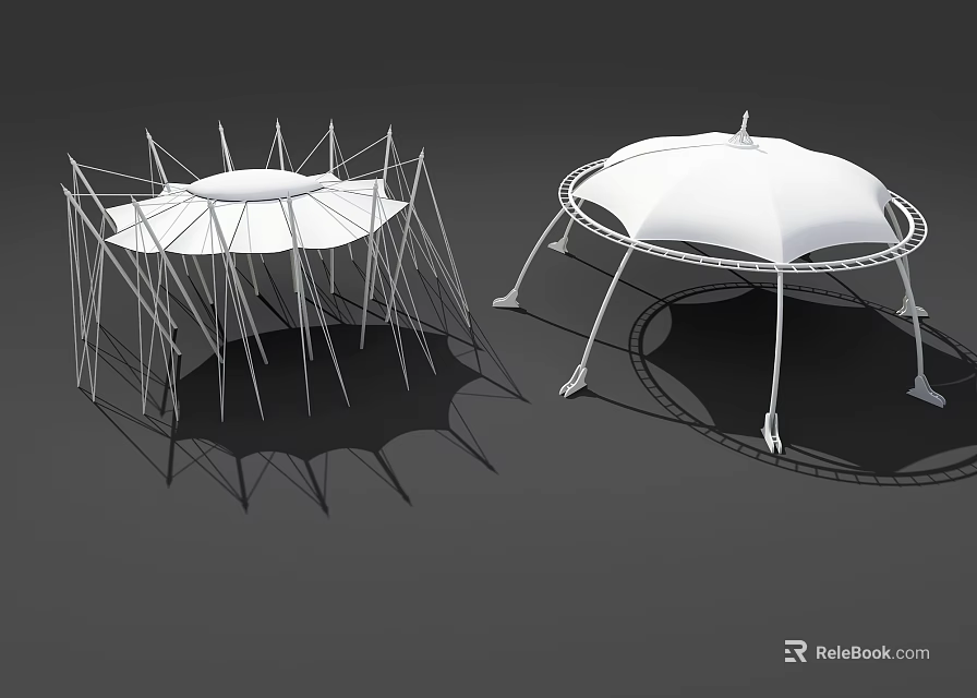 Two Modern Tensile Membrane Architectural Structures With Different White Canopy Designs 3d model 
