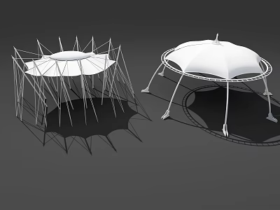 Two Modern Tensile Membrane Architectural Structures With Different White Canopy Designs 3d model