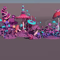 Colorful Fantasy Mushroom Scene With Magical Decorative Elements And Vibrant Shapes