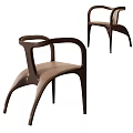 Modern Leisure Chair With Wooden Frame Curved Armrests Leather Seat And Unique Leg Design