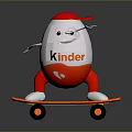 Kinder Game And Movie Character With Red Cap Red Pants Standing On Orange Skateboard