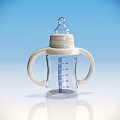 Transparent Baby Bottle With Two Handles Measurement Scale And White Nipple