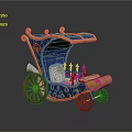 Vintage Ornate Carriage With Blue Canopy Gold Accents And Wooden Wheels
