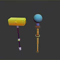 Vibrant Weapon Hammers with Yellow Square Head and Blue Ball Head in Colorful Handles Design