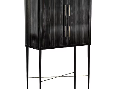 Modern Entryway Console Cabinet With Black Wood Grain Double Doors And Metal Legs 3d model