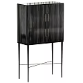 Modern Entryway Console Cabinet With Black Wood Grain Double Doors And Metal Legs