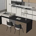 Modern Bar Counter Interior Design With Black Countertop And Two Gray Chairs In Kitchen