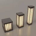 Modern Square Outdoor Lights with Black Frame Vertical Stripe Panels Three Sizes for Garden Patio