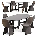 Modern Dining Table Set With Upholstered Gray Chairs And Sleek Black Rectangular Table 3d model