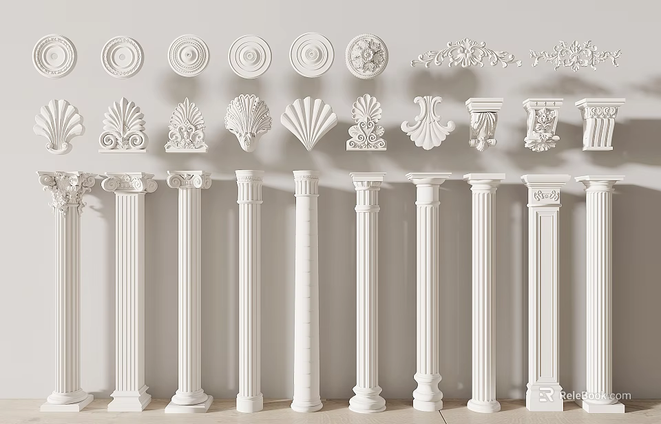 Elegant Classical Roman Columns With Ornate Capitals And Architectural Decorative Elements 3d model 