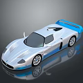Silver Sports Car with Blue Rear Wing Sleek Aerodynamic Design and Shiny Reflective Surface