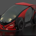 Futuristic Red And Black Concept Car With Sleek Body Large Wheels And Transparent Windows