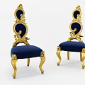 Luxurious Dining Chairs With Golden Frame And Blue Upholstery Carved Details