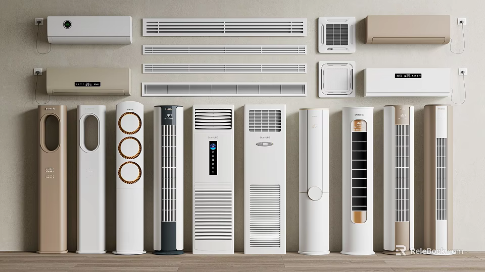 Various Air Conditioner Fans with Wall Mounted Floor Standing Models and Modern Design 3d model 