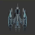 Futuristic Blue Sci Fi Spaceship Model With Multiple Engines And Detailed Structural Parts