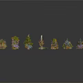 Various Plant Models Including Trees Shrubs And Flowers Arranged In Circle On White Background