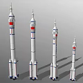 Chinese Rocket Models In Different Sizes With Red Markings On Gray Background 3d model
