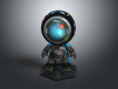Astronaut Character With Transparent Helmet Containing Red Starfish And Space Scene 3d model
