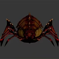 Red and Yellow Spider with Spiked Body and Multiple Legs Featuring Red Glowing Parts