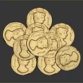 Intricate Sculpture Carving On Stacked Gold Coins With Detailed Designs