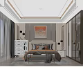 White Chest of Drawers With Golden Handles And Glass Door Cabinet In Bedroom