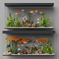 Stacked Aquarium Fish Tanks With Colorful Fish Aquatic Plants And Decorative Rocks